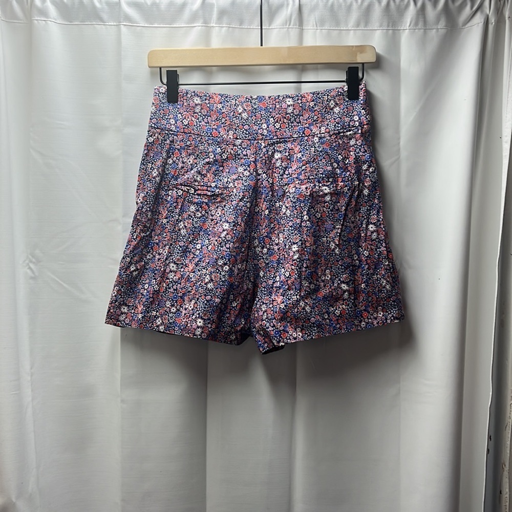 J Crew Blue Red Floral Waist Tie Hi Rise Shorts- 2 - Picture 5 of 5